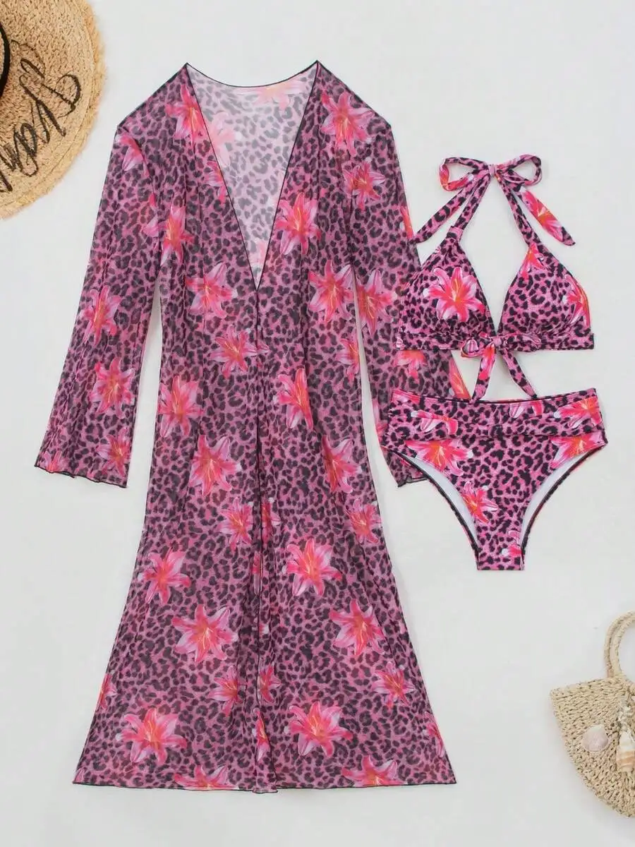 Womens 3-Piece Leopard Floral  - Kimono Sheer Floral 리뷰 및 가격