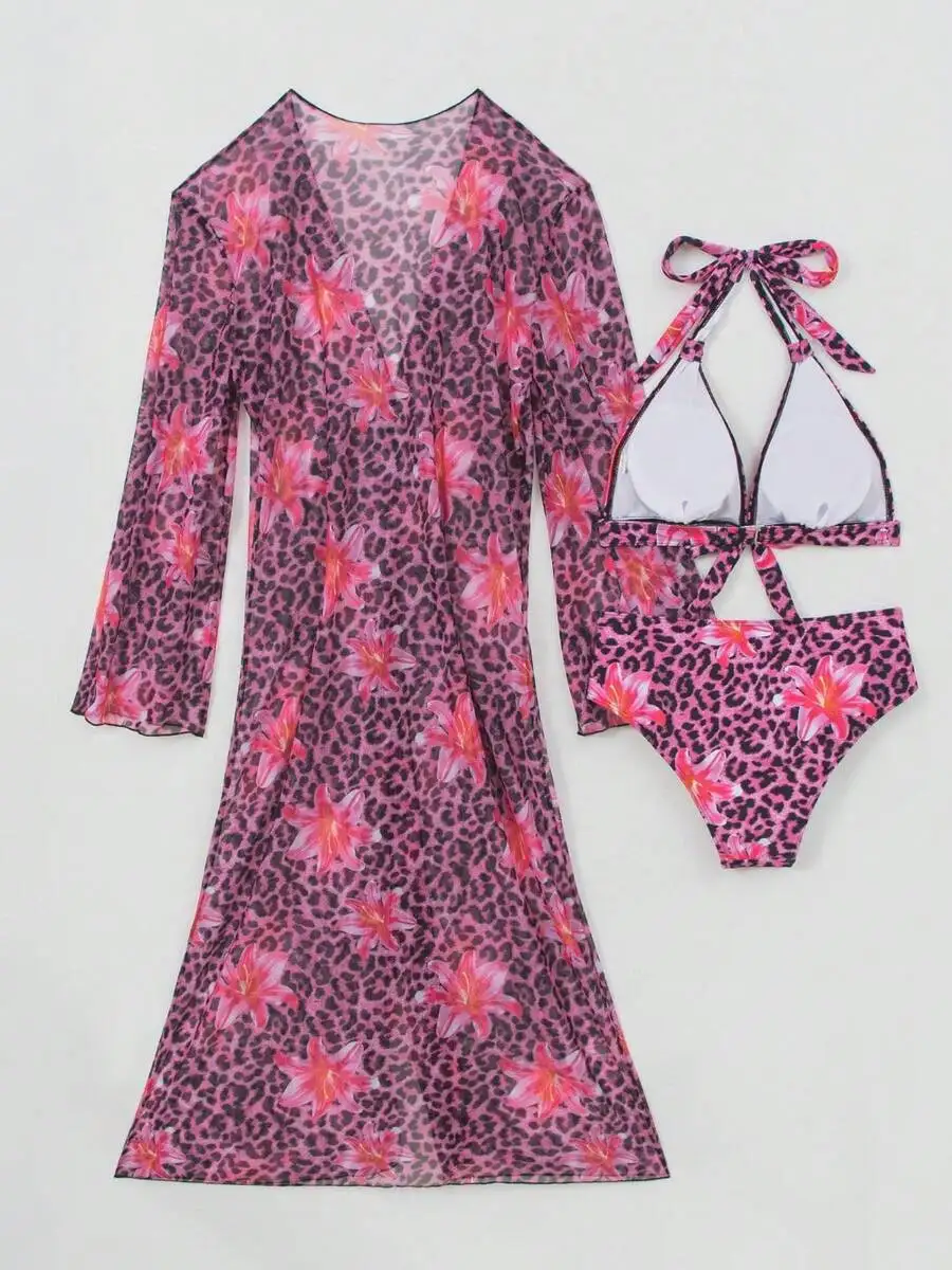 Womens 3-Piece Leopard Floral  - Kimono Sheer Floral 리뷰 및 가격