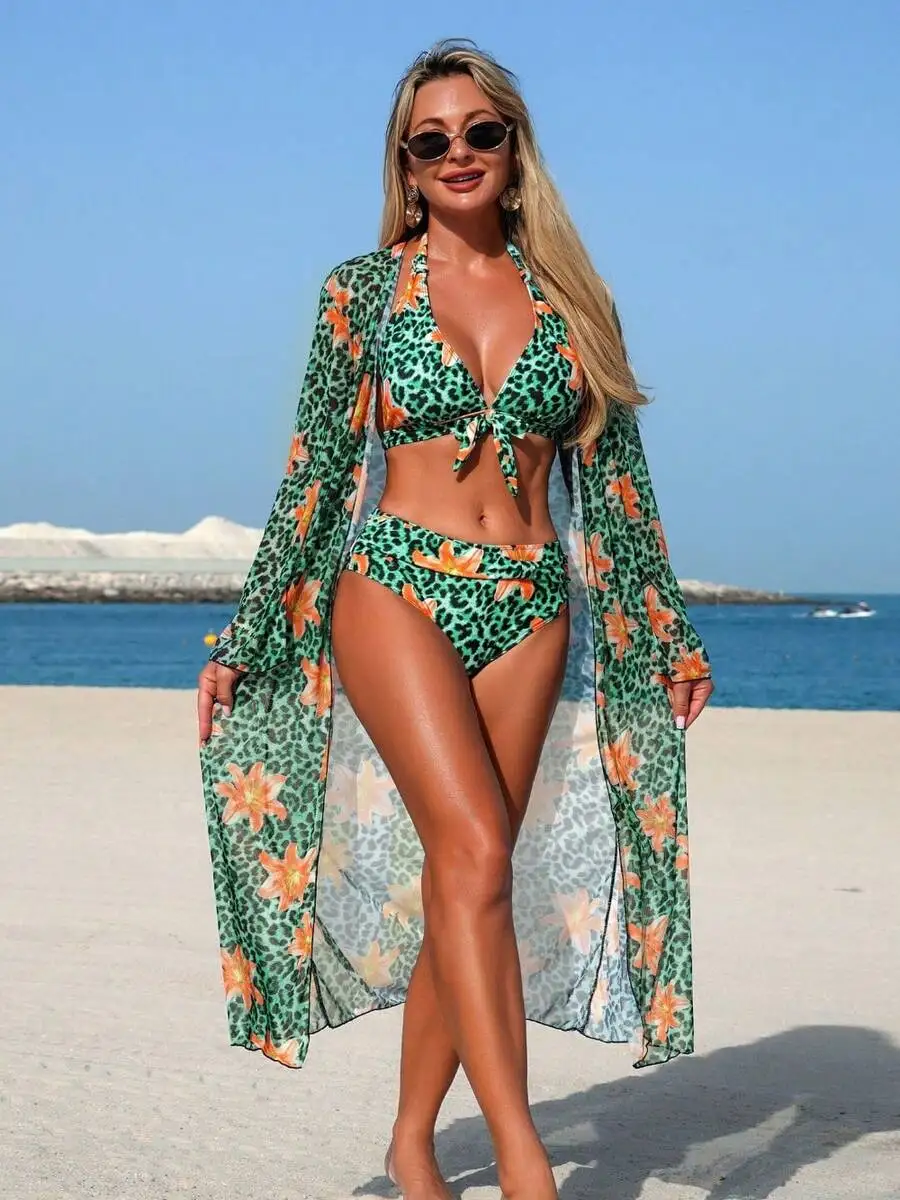 Womens 3-Piece Leopard Floral  - Kimono Sheer Floral 리뷰 및 가격
