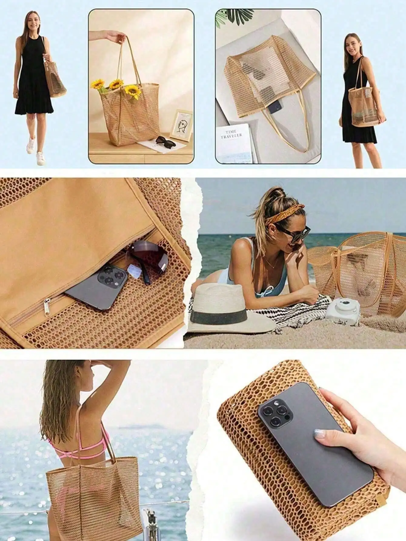 1pc Mesh Beach Tote Bag, Outdo - Tote Bag Beach 리뷰 및 가격