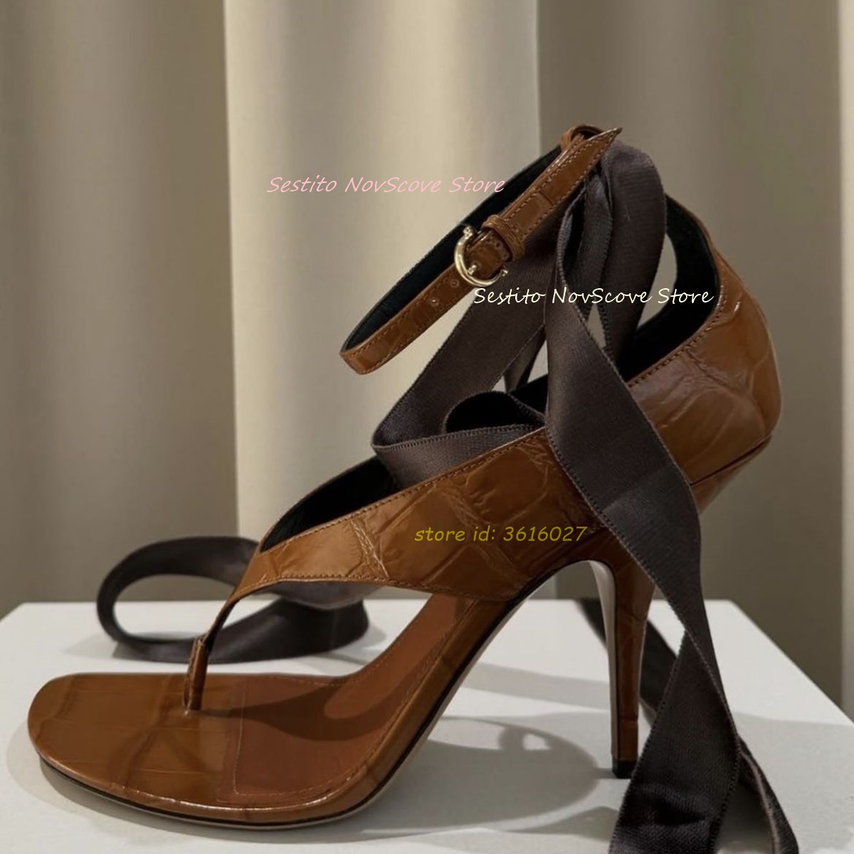 Brown Open Toe Lace Up Sandals - Cover Up Kaftan 리뷰 및 가격